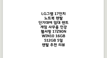 LG그램 17인치 노트북 렌탈 단기대여 임대 렌트 게임 사무용 인강 웹서핑, 17Z90N, WIN10, 16GB, 512GB, 5일 렌탈 추천 리뷰